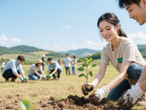 现代化农业服务团队工作场景，绿色农田背景，专业技术人员在田间指导，阳光明媚自然光线